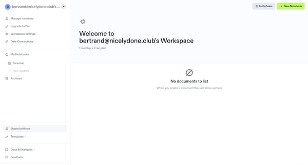bertrand@nicelydone.clubs Workspace | Decipad screen
