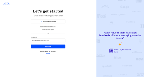 Sign up / Air screen