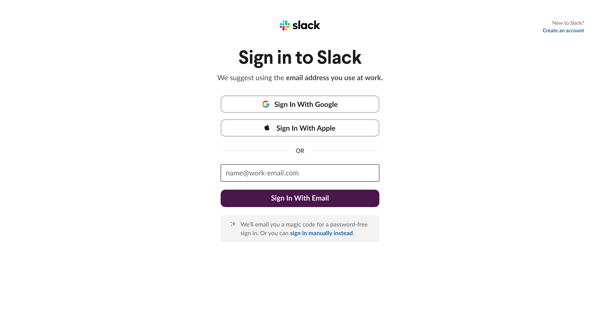 Login | Slack screen