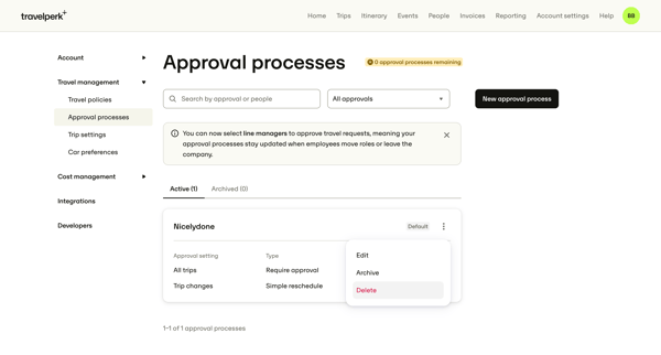 Account settings for Nicelydone — TravelPerk screen