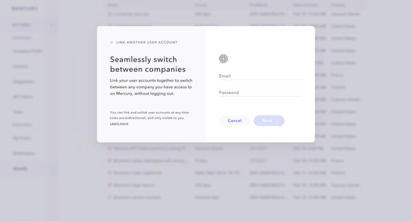 Mercury | Banking for startups screen