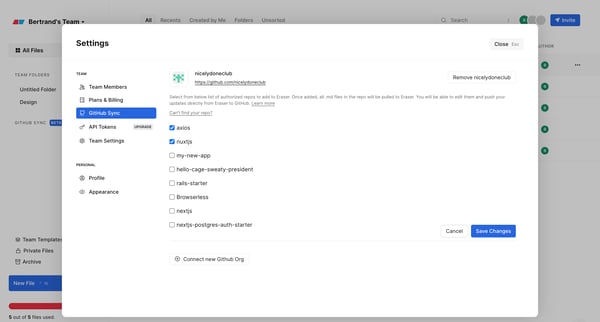 Bertrands Team Workspaces — Eraser screen