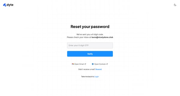 Reset your Dyte Password screen