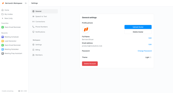 General Settings screen