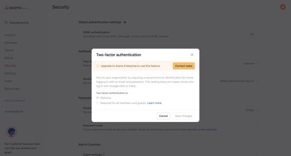 Admin console screen