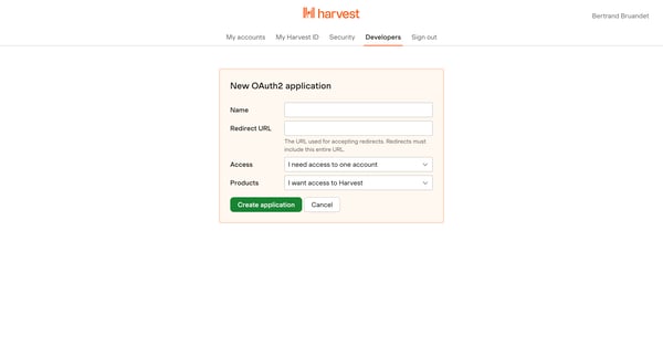 New OAuth2 application screen