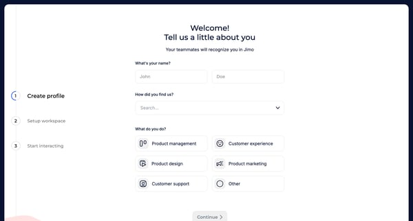 Tell us about you · Jimo screen