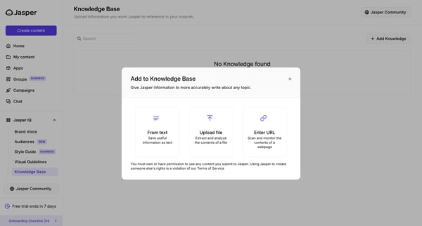 Knowledge Base - Jasper screen