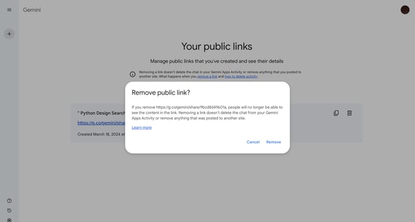 Your public links screen