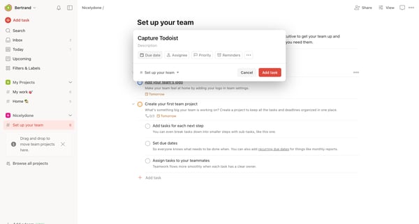 Set up your team – Todoist screen