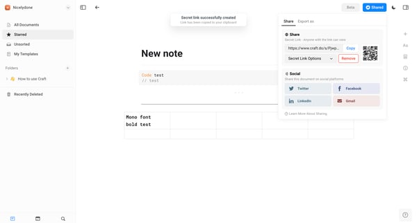 New note screen