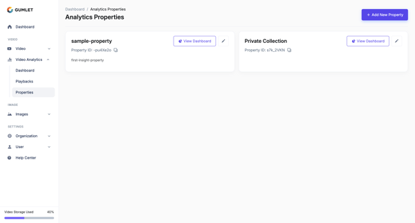 Analytics Properties - Gumlet screen