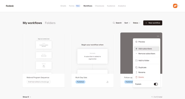 My workflows | Flodesk screen