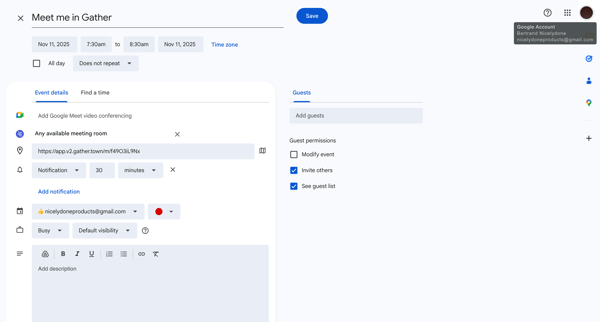 Google Calendar - Event details screen