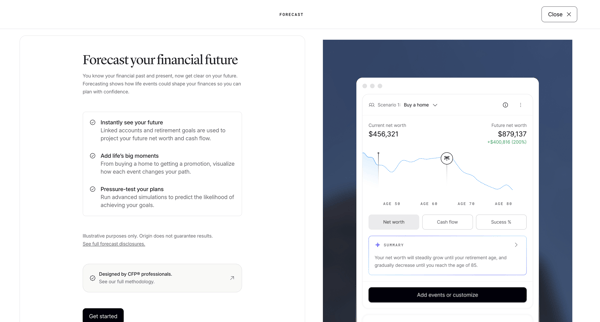 Origin Financial screen