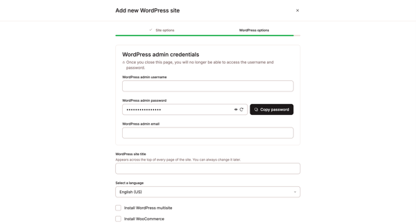 WordPress sites - MyKinsta screen