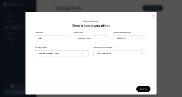 Cache – Client dashboard | Cache for Advisors screen