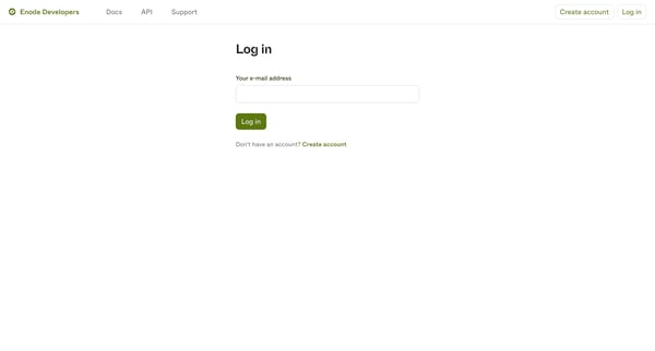 Log in | Enode Developers screen
