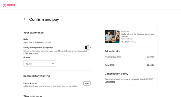 Confirm and pay · Airbnb screen