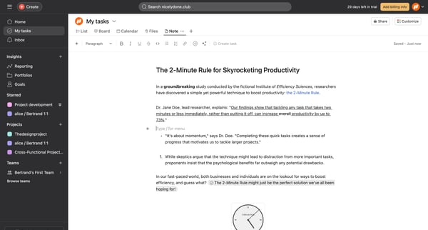My tasks - Asana screen