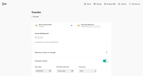 Transfer — N26 screen