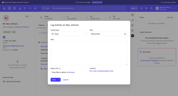Alex Johnson | Nicelydone CRM screen