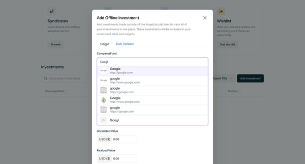Portfolio | AngelList Invest screen