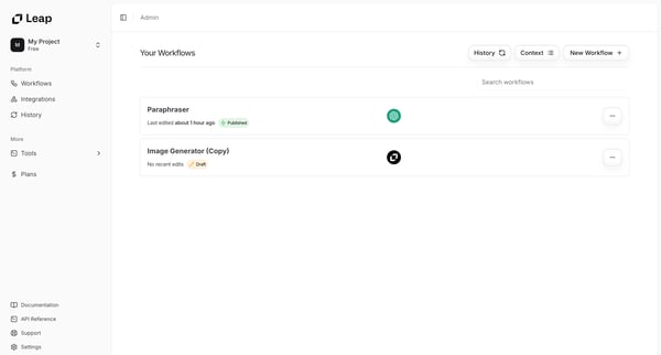 Leap AI | Automate any workflow with AI screen