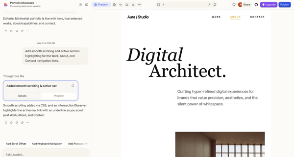 Portfolio Showcase - Lovable screen