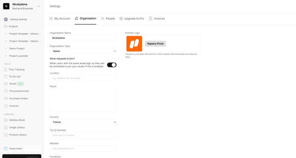 Organization | Programa screen