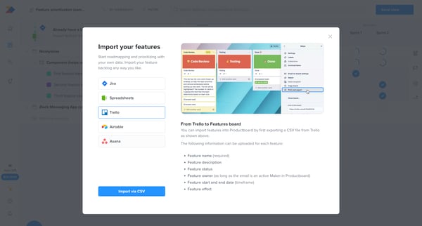 Feature prioritization sample - Features | Productboard screen