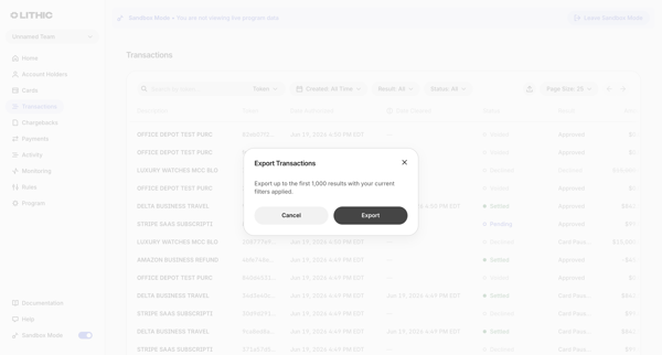Lithic - Transactions screen