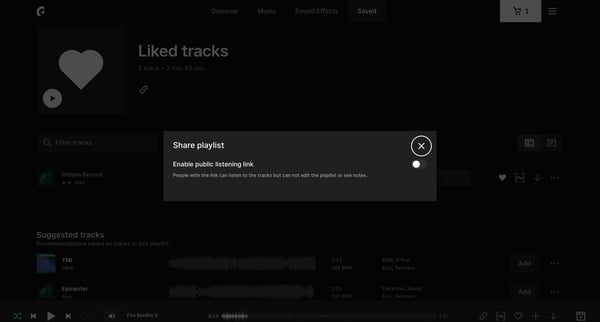Playlist | Epidemic Sound screen