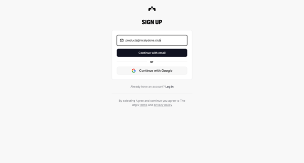 Sign up | The Org screen