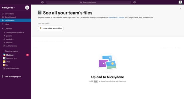 Slack | File browser Nicelydone 1 new item from Slack