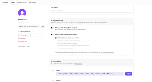 Dashboard | Clerk.com screen
