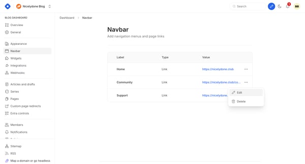 Dashboard - Navbar screen
