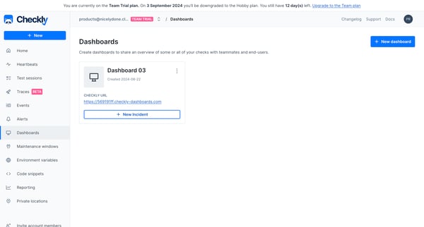 Dashboards screen