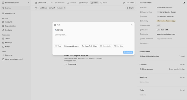 Tasks screen