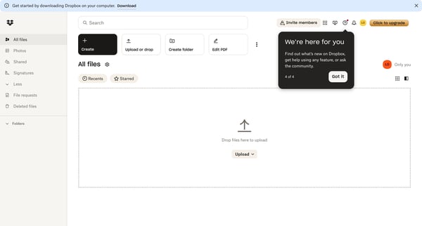 Files - Dropbox screen