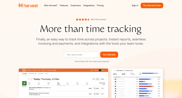 Time Tracking Software With Invoicing | Harvest screen