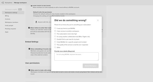 Workspace settings • MURAL screen