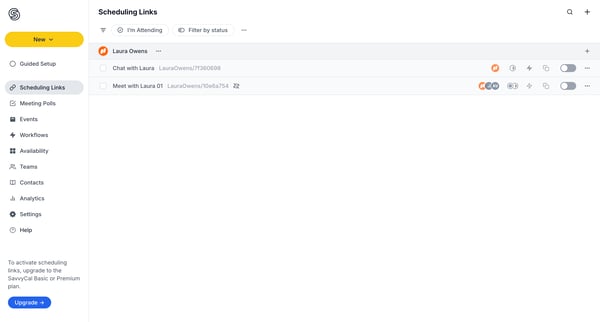 Scheduling Links screen