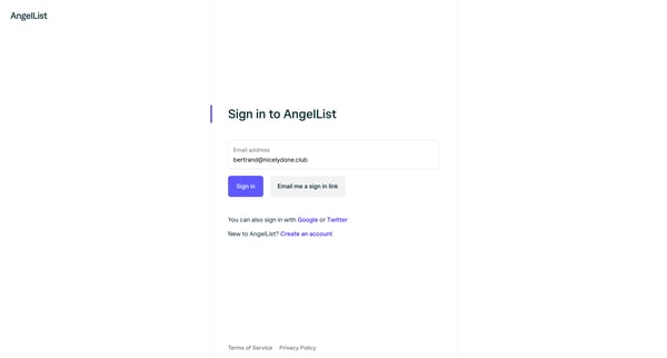AngelList screen