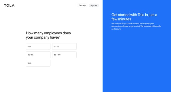 Get Started • Tola screen