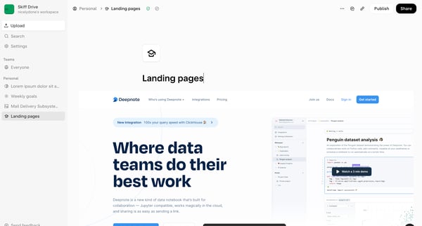 Landing pages — Skiff screen
