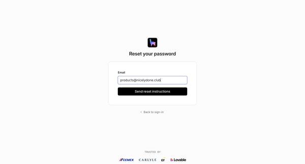 Reset your password screen