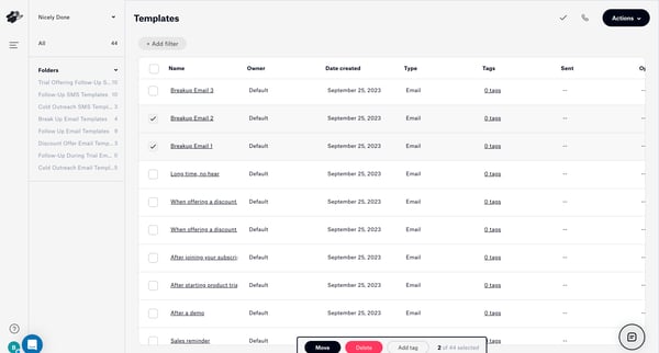 Templates screen