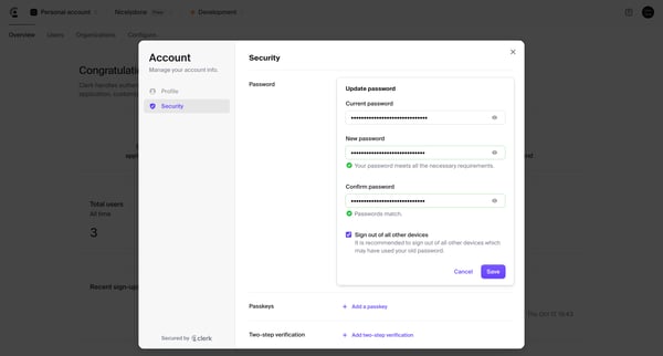 Dashboard | Clerk.com screen