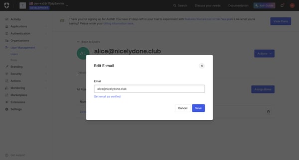 User Details screen